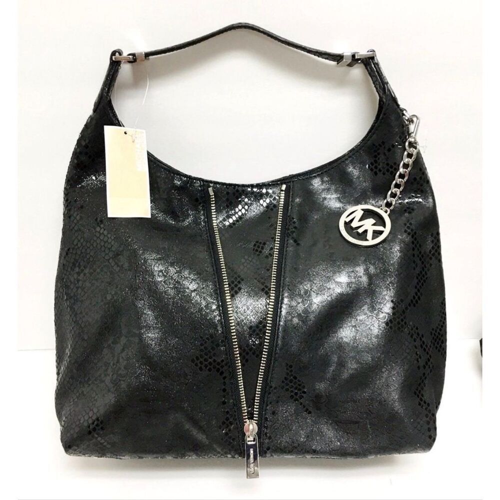 NEW MK Michael Kors Newman python black leather embossed purse bag tote